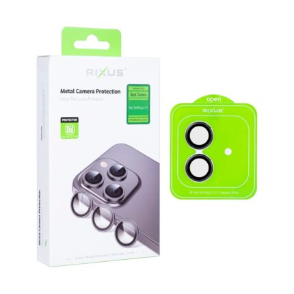 Rixus Metal Shield Camera Tempered Glass For iPhone 16,16 Plus,17 Black