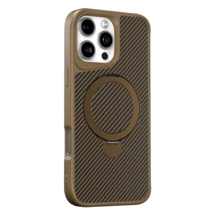 Desert Gold Folding holder carbon fibre magsafe charging phone case for Iphone 17 Pro Max