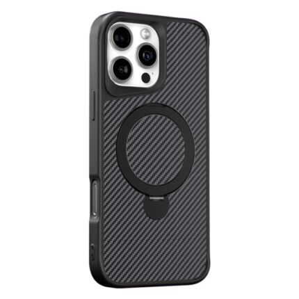 Desert BLACK Folding holder carbon fibre magsafe charging phone case for Iphone  17 PRO