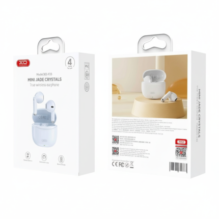 XO X33 TWS Bluetooth earphones in blue with charging case, ergonomic stem-style design