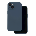Midnight blue soft-touch silicone case for iPhone 13/14 with matte finish, showcasing slim fit and raised camera bezel