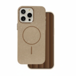 Champagne gold glitter MagSafe case for iPhone 16 Pro Max, slim profile, brown magnetic ring, metallic accents