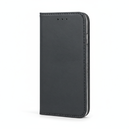 Smart Magnetic Flip Wallet Case for Realme 14x 5G or C75 in black faux leather with card slot and kickstand