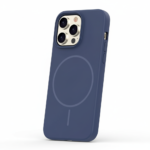 iPhone 16 Pro Max dark blue liquid silicone MagSafe case, slim design, soft-touch finish, camera protection