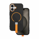 Loop Thin Mag MagSafe case for iPhone 15 6.1-inch, matte black with orange strap and camera bezel