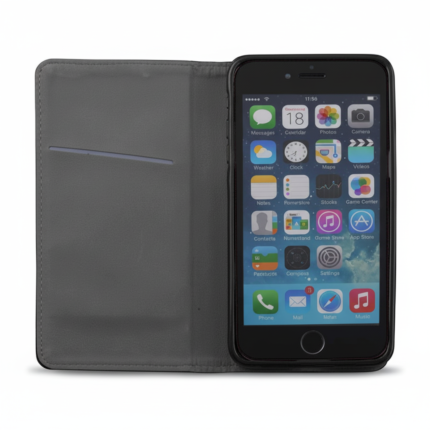 Smart Magnet Wallet Case for Xiaomi 15 in black with textured cross-hatch pattern and card slot