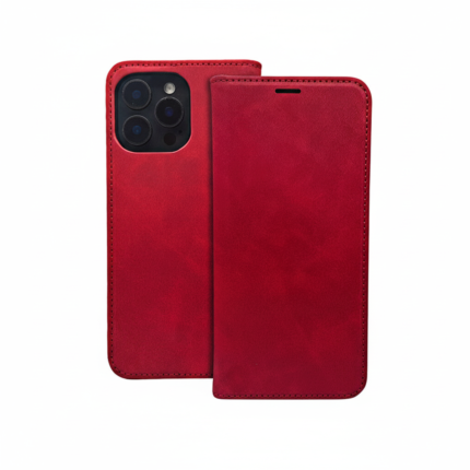 Smart Suede red wallet folio case for Xiaomi Redmi 15C, with card slots and kickstand, PU leather finish