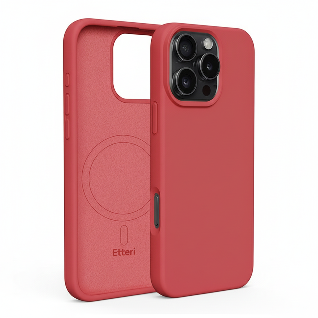 Z9Ll7A.png Etteri MagSafe Silicone Case for iPhone 16 Pro Max in raspberry pink, soft-touch with camera cutout
