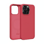 Etteri MagSafe-compatible silicone case for iPhone 15 Pro Max in vibrant raspberry pink, liquid silicone finish