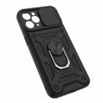 Defender Slide matte black case for Xiaomi Redmi 15C with sliding camera cover, ring holder, rugged textured design