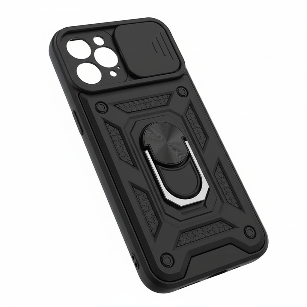cSAEhe.png Defender Slide matte black case for Xiaomi Redmi 15C with sliding camera cover, ring holder, rugged textured design