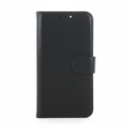 Smart Magnet black PU leather wallet phone case for Redmi Note 12 Pro, Note 11 Pro, showing card pocket and magnetic closure