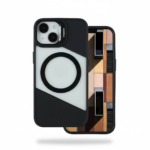 Fusion Mag dual-tone black MagSafe case with geometric design, built-in stand, for iPhone 15 Pro 6.1 inch