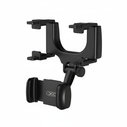XO C70 black 360° rearview mirror car phone holder, adjustable mount attached inside car