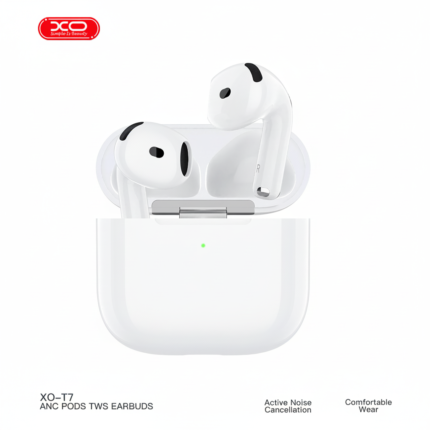 T7 ANC Pods 6th Gen white earbuds with charging case, noise cancelling, minimalist wireless design