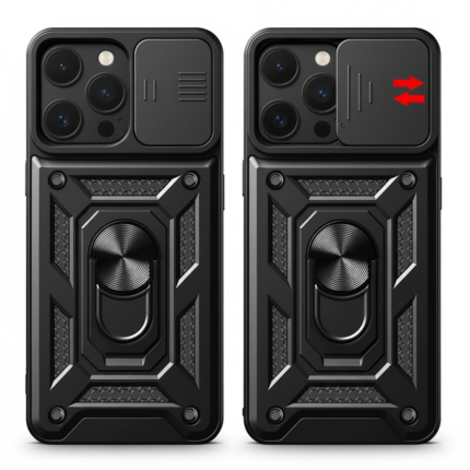 Defender Slide Case for Honor 400 Lite black, rugged armor design with sliding camera cover and 360° ring holder