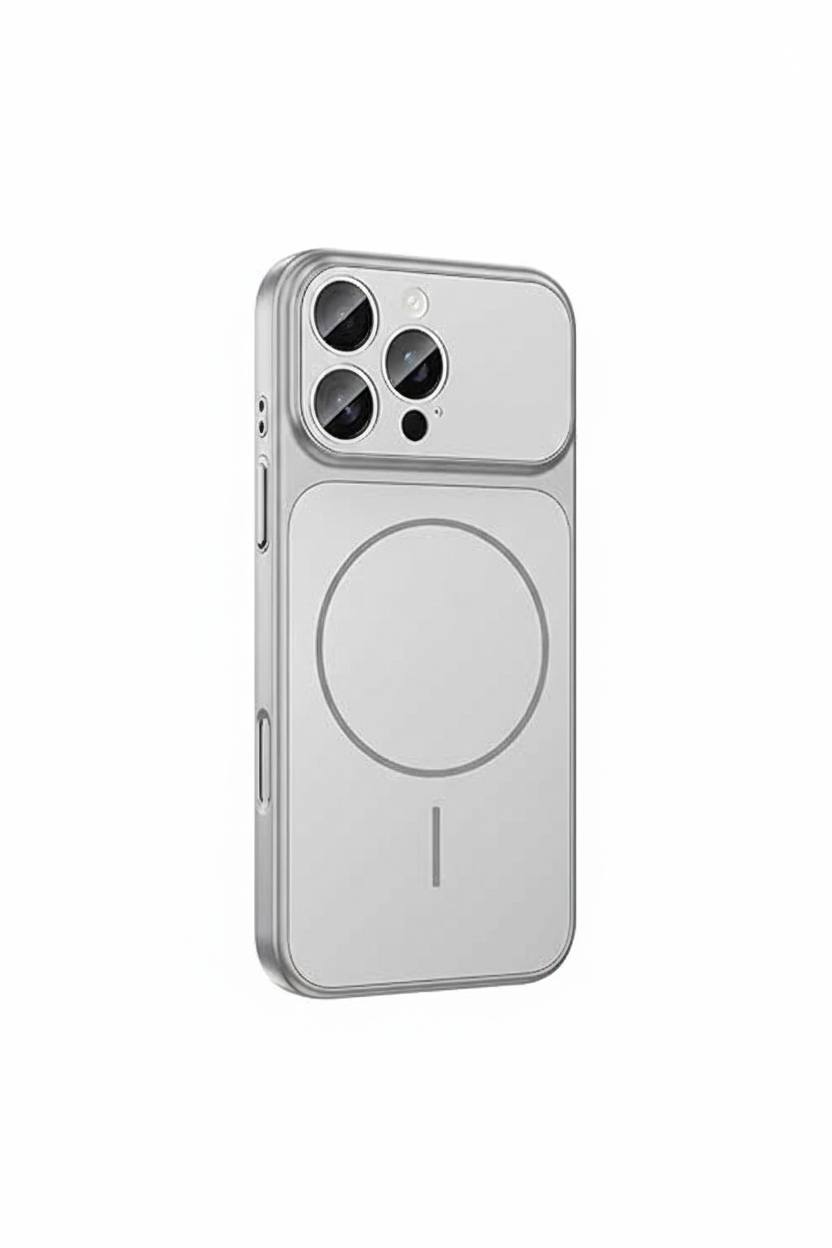 E1W5Tn.png iPhone 17 Pro Max silver glass matte MagSafe case with raised camera lens protection and slim edge-to-edge design