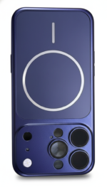 Blue MagSafe-compatible iPhone 16 Pro case with Pro-style camera cutout and visible Apple logo, sleek full coverage