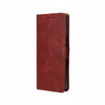 Rixus vintage red folio wallet case for Samsung Galaxy A14 5G with card slots and magnetic closure