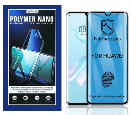 Polymer Nano PMMA+PET screen protector film on Huawei P50 Pro, ultra-clear and designed for fingerprint sensor sensitivity