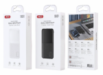 XO PR251 10000mAh black power bank with dual USB ports, LED indicator, two-tone ABS housing, and compact design