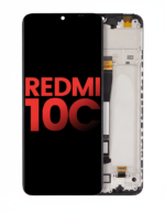 LCD Assembly with frame for Xiaomi Redmi 10C, aftermarket replacement, front display and pre-installed chassis
