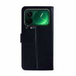 Rixus Black Smart View Leather Wallet Case for Xiaomi 17 Pro with card slots and precision window