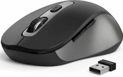 Enmebuy Wireless Mouse with ergonomic two-tone design, 6 buttons, adjustable DPI, and USB receiver included