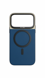 Blue and brown retro camera-style MagSafe phone case for iPhone 17 Pro Max with lens protection