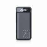 ASPOR A396 PD 20000mAh power bank in black with LCD display and multi-port fast charging capability