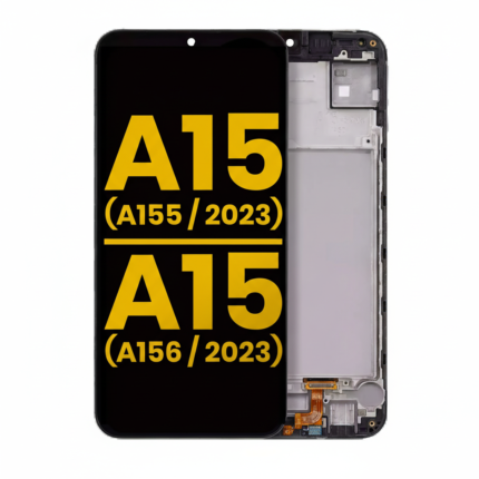 Refurbished OLED display assembly with frame for Samsung Galaxy A15 A155 A156, all colors, showing front camera notch