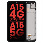 Samsung Galaxy A15 OLED screen replacement assembly with black frame, compatible with 4G and 5G models, 2023 edition