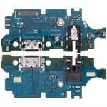 Samsung Galaxy A51 charging port board with USB-C, headphone jack, blue PCB, and mainboard connector for device repair