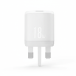 XO L157 18W white USB-A fast wall charger adapter with UK 3-pin plug, compact and sleek design