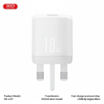 XO L157 18W QC3.0 USB-A fast charger UK plug with included 1m Lightning charging cable