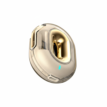 XO-X43 Champagne Gold TWS Earbuds with transparent neckband charging case and metallic accents