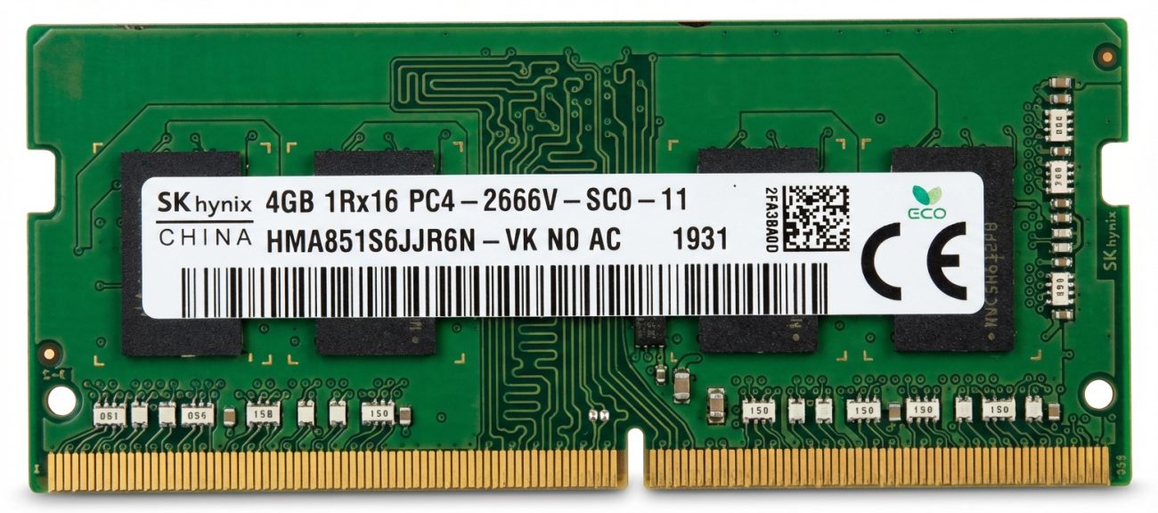 SK hynix 4GB DDR4 2666MHz 1Rx16 SO-DIMM laptop RAM module, used, for memory upgrade