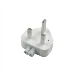 UK 3-pin duckhead plug adapter for Apple MagSafe and USB-C chargers in white, Type G electrical plug