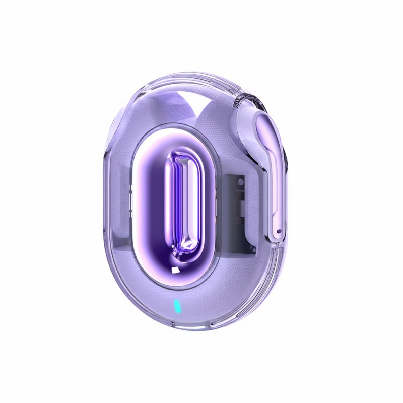 XO-X43 Colorful Neckband TWS Earbuds with transparent case, metallic core, and ergonomic design for sports