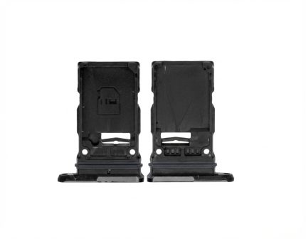 Dual SIM card tray replacement for Samsung Galaxy S21 Ultra 5G in Phantom Black, dual-sided holder with rubber seal.
