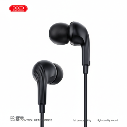 XO EP84 black USB-C in-ear headphones with ergonomic silicone ear tips and inline microphone control