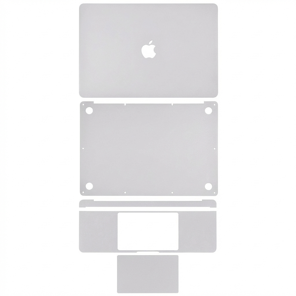 0AjXK9.jpg MacBook Pro 15-inch A1990 A1707 silver 4-in-1 skin set covering top, bottom, keyboard, and trackpad surfaces