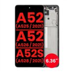 OLED display assembly with frame for Samsung Galaxy A52, A52 5G, A52s 5G in Awesome Black, 6.36-inch screen