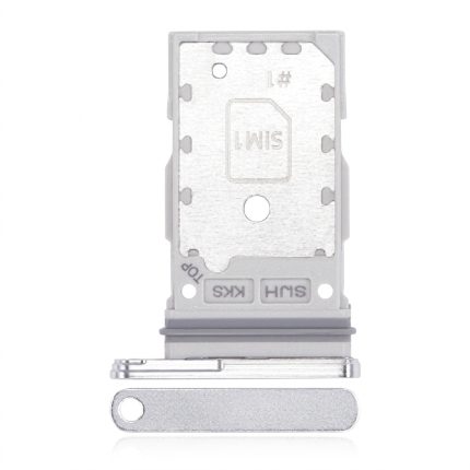White dual SIM card tray for Samsung Galaxy S22 Ultra with rubber waterproof seal and ejector tool