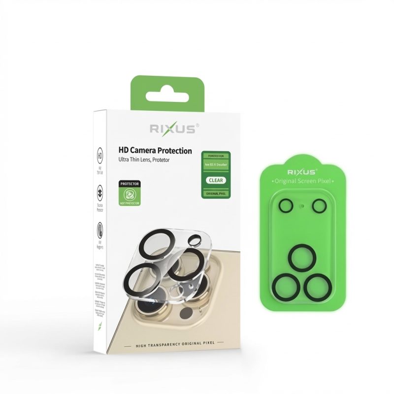 Rixus Clear Tempered Glass Camera Protector on iPhone 17 Pro Max with high definition clarity