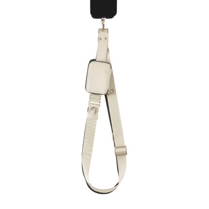 RIXUS adjustable crossbody phone strap in cream with detachable mini pouch and gold hardware shown flat
