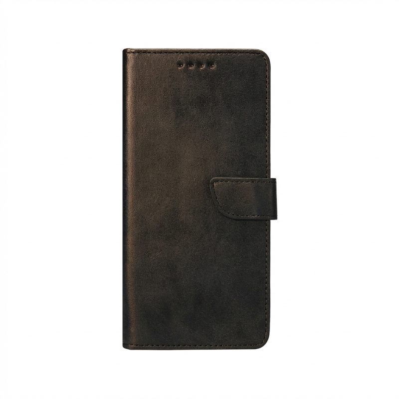 Rixus Premium Black Wallet Folio Case on Samsung Galaxy A13 4G with stitched edges and magnetic closure
