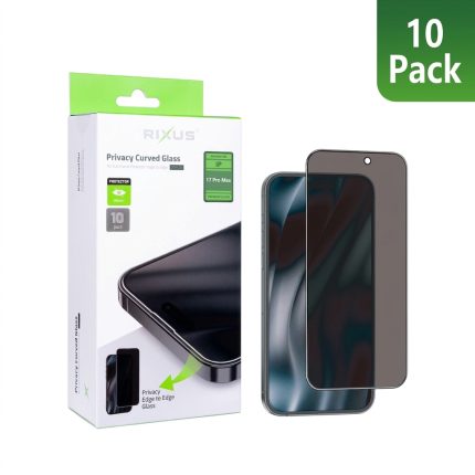 Rixus 10-Pack Privacy Full Curved Edge Tempered Glass for iPhone 17 Pro Max screen protector bundle