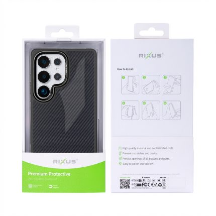 Rixus Mag Carbon Case with MagSafe for Samsung Galaxy S25 Ultra in Titanium Black, carbon fiber finish