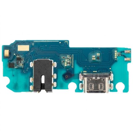 Samsung Galaxy A12 replacement charging port and headphone jack board with integrated microphone, blue PCB